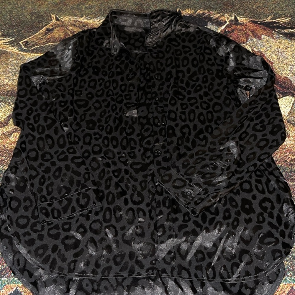 Black Animal Print Button-Down Shirt